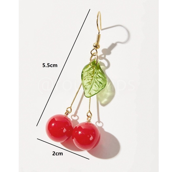 Cherry Shape Dangling Earrings Yellow Gold Tone - Picture 3 of 4